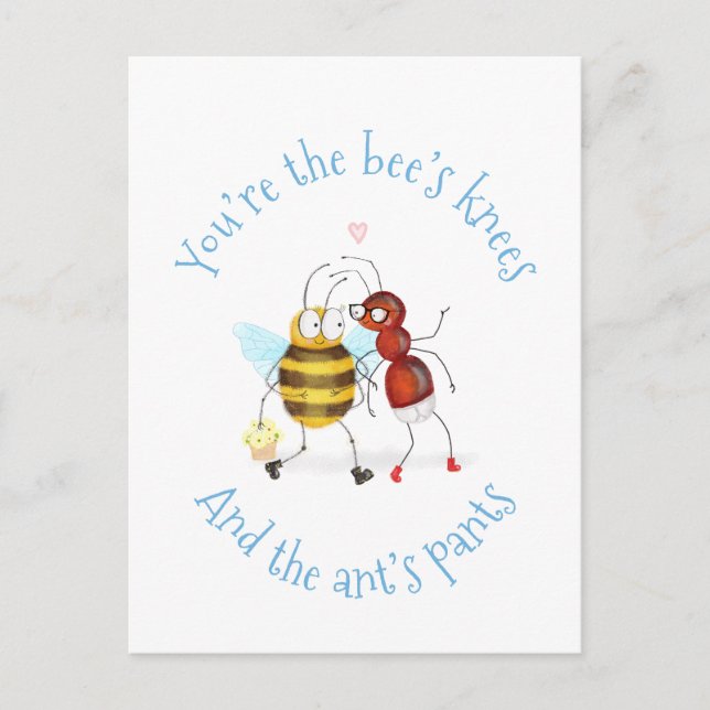 Postkarte mit Bienenknie und Ameisenhose (Vorderseite)