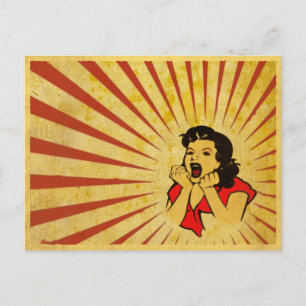Postkarte mit cooler Vintage-Rotkleid-Mädchen-Zeic