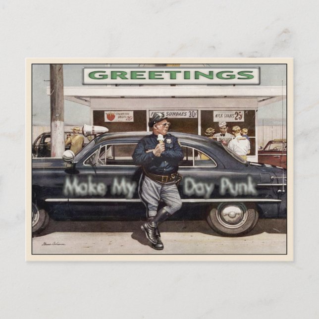 Postkarte mit Cooler Vintager Polizist (Vorderseite)