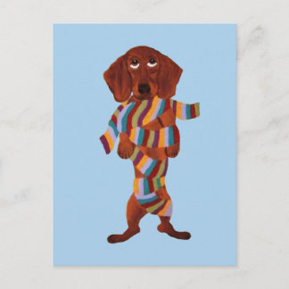 Postkarte mit Dachshund in Schal verheddert