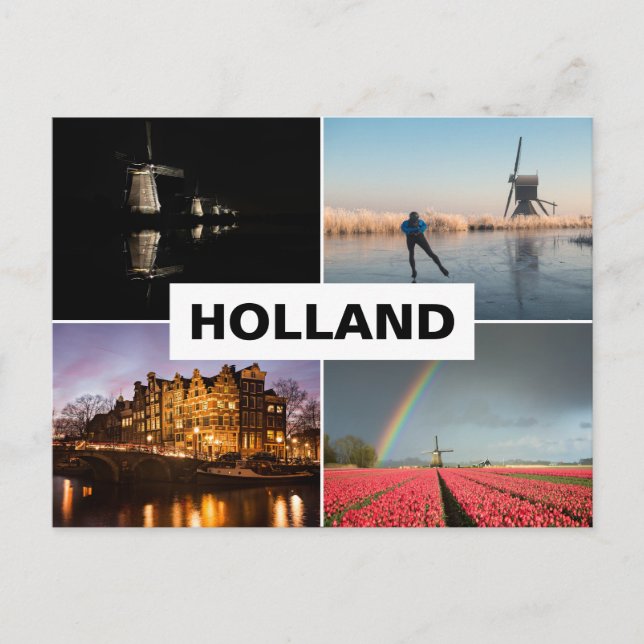 Postkarte mit einer Holland-Collage mit vier Fotos (Vorderseite)
