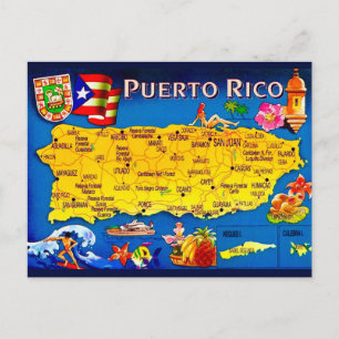 Postkarte mit farbenfroher Karte von Puerto Rico