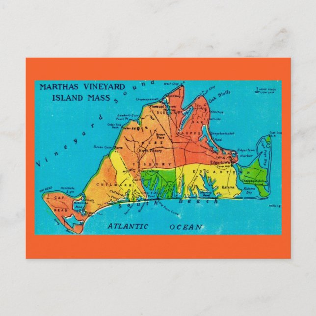 Postkarte mit Inselkarte von Martha's Vineyard (Vorderseite)