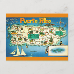Postkarte mit Karte der Inseln Puerto Rico und Vie