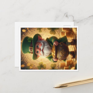 Postkarte mit Kobold und Goldtopf zum St. Patrick'