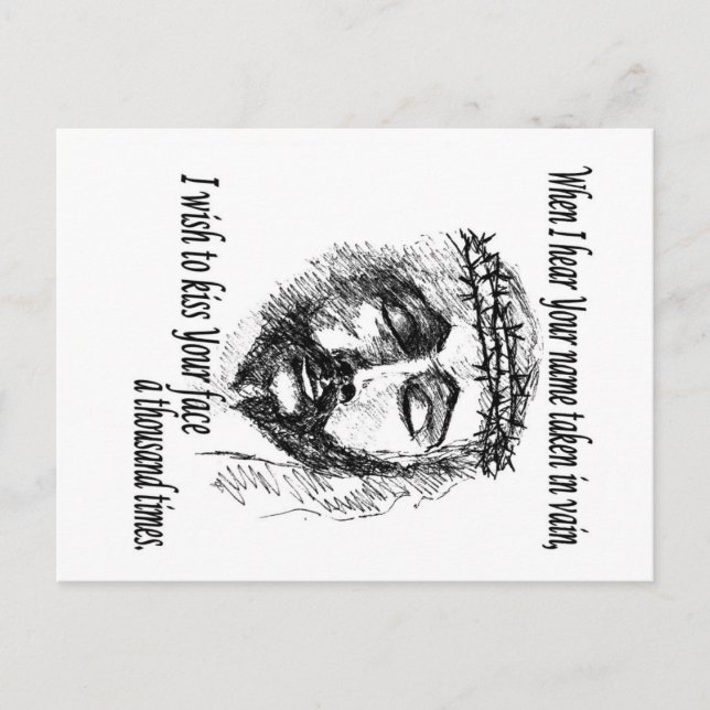 Postkarte mit Leiter Christi und Sprichwort. (Vorderseite)