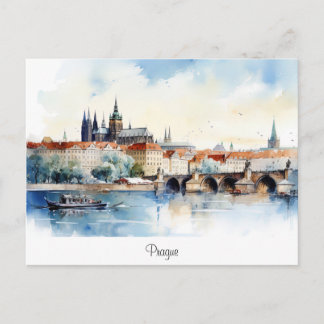 Postkarte mit Prag, bemalte Landschaft.