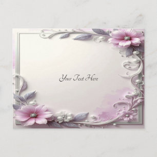 Postkarte mit rosa Blumenrahmen