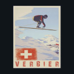 Postkarte mit Schweizer Vintager Skidruckerei<br><div class="desc">Coole Postkarte mit Vintagem Skitext aus Verbier, Schweiz. Schicken Sie uns Ihre Grusszettel mit einem guten Druck von einem der besten Skigebiete der Schweizer Alpen, wenn nicht in der Welt. Wir ändern und fügen sowohl Text und Farben, als auch Größe und Platzierung, alles auf Anfrage. Kontaktieren Sie uns mit Ihren...</div>