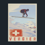 Postkarte mit Schweizer Vintager Skidruckerei<br><div class="desc">Coole Postkarte mit Vintagem Skitext aus Verbier, Schweiz. Schicken Sie uns Ihre Grusszettel mit einem guten Druck von einem der besten Skigebiete der Schweizer Alpen, wenn nicht in der Welt. Wir ändern und fügen sowohl Text und Farben, als auch Größe und Platzierung, alles auf Anfrage. Kontaktieren Sie uns mit Ihren...</div>