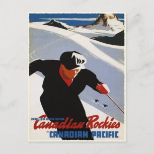 Postkarte mit Ski-Druck der kanadischen Rocky Moun