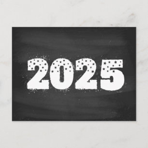 Postkarte mit Text 2025 auf einer Tafel. Neujahr