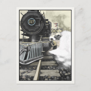 Postkarte mit Vintage-Eisenbahnillustration