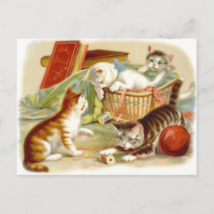 Postkarte mit Vintage-Kätzchen beim Spielen