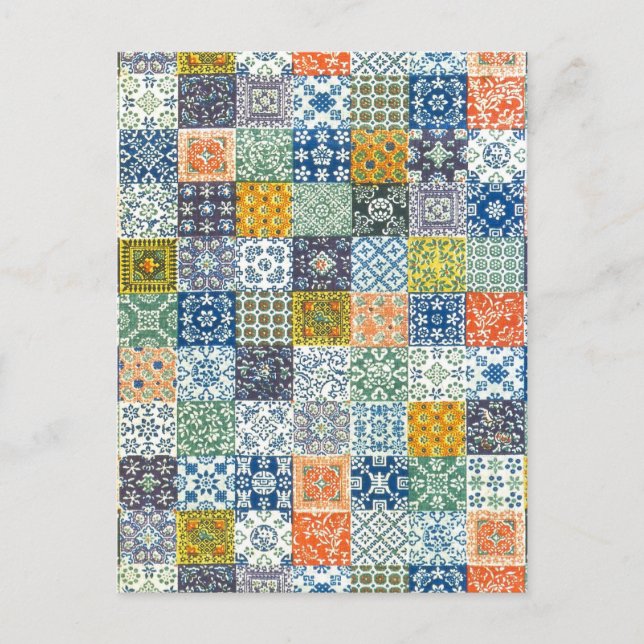 Postkarte mit Vintage-Patchwork-Stoff (Vorderseite)