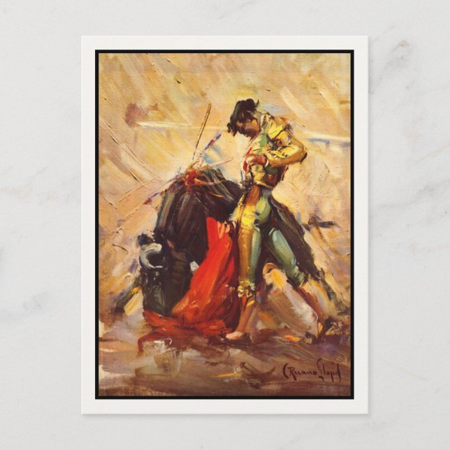 Postkarte mit Vintagem Bull Fighting Poster (Vorderseite)