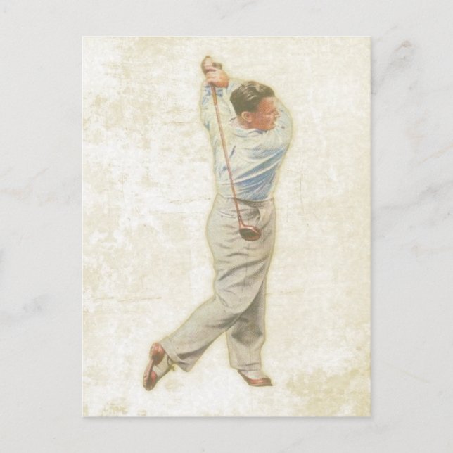 Postkarte mit Vintagem Golf Player (Vorderseite)