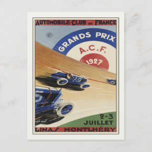 Postkarte mit Vintagem Großpreis-Werbeplakat druck