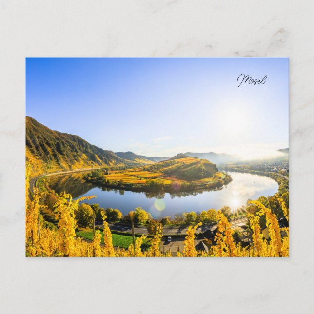 Postkarte Mosel bei Bremm im Sonnenaufgang (Vorderseite)