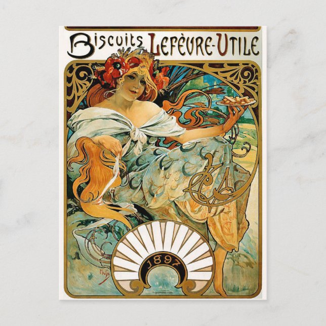 Postkarte: Mucha - Biscuits Lefevre Utile Postkarte (Vorderseite)
