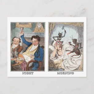 Postkarte: Nacht - Morgen - Antike Karikatur Postkarte