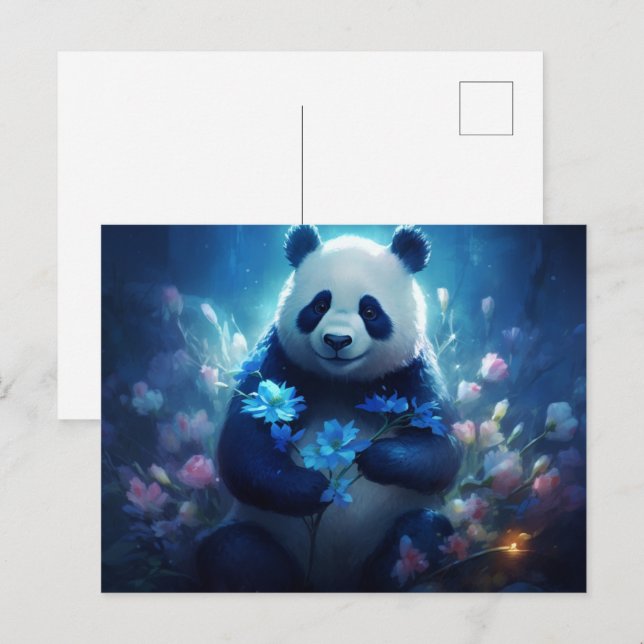 Postkarte Panda Blaues Licht (Vorne/Hinten)