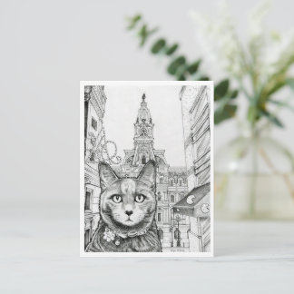 Postkarte - Philadelphia Cat bei Rathaus