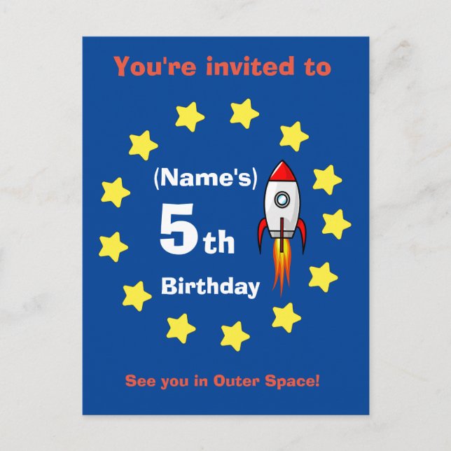 Postkarte - Raketenschiff Custom Birthday - Name h (Vorderseite)