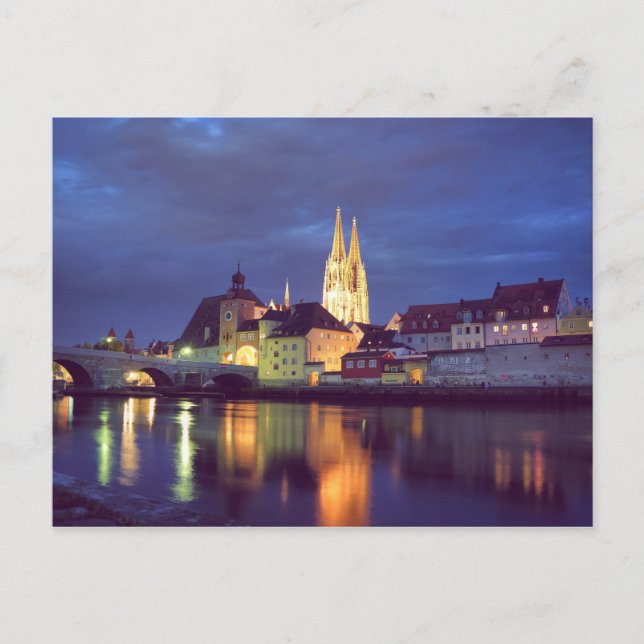 Postkarte Regensburg in der Nacht (Vorderseite)