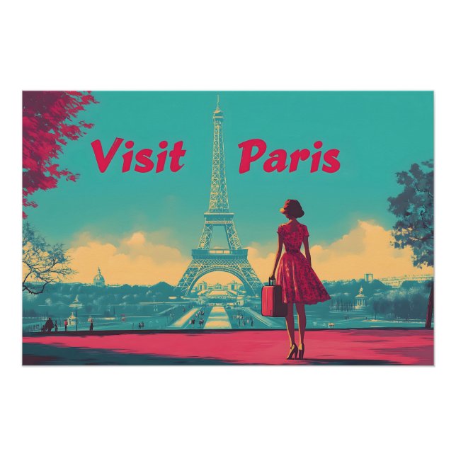 Postkarte Retro Eiffelturm Reisevorführung Poster (Vorderseite)