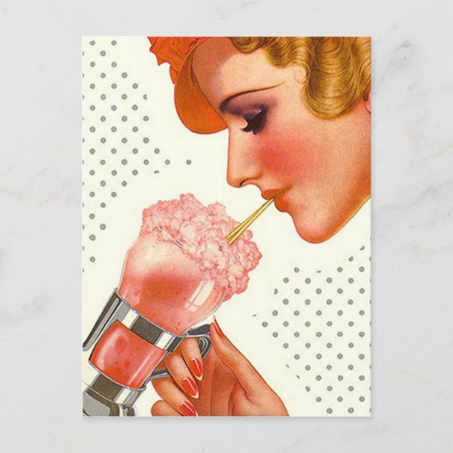 Postkarte Retro Stilvolles Gal mit Soda Fountain D (Vorderseite)
