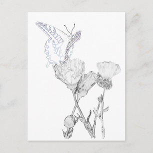 Postkarte - Schmetterling und Blume zu Farbe