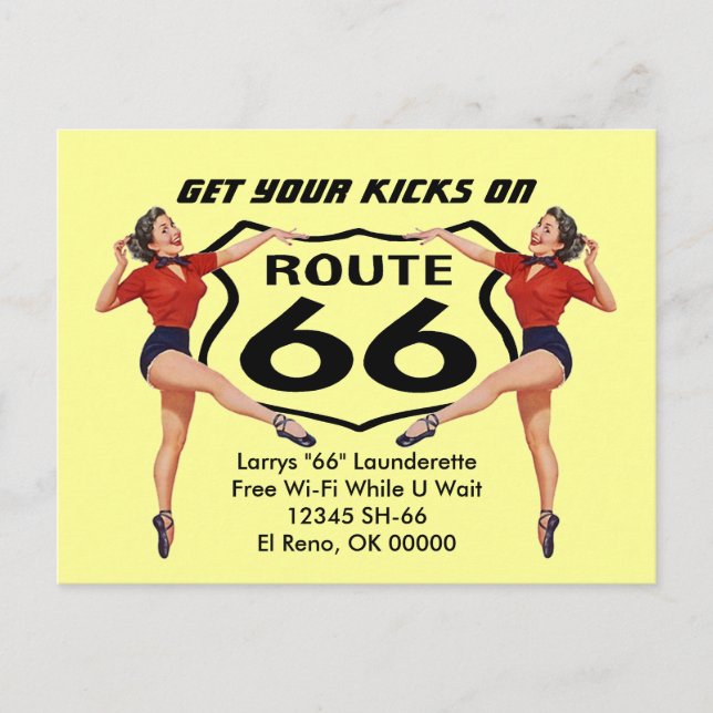Postkarte Sie erhalten Ihre Kicks auf Route 66 Wer (Vorderseite)