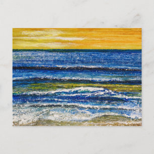 Postkarte - Sonnenuntergang am Meer und Meereswell