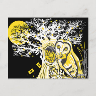 Postkarte – Stadttauben-Eule & Reichtum Surrealer