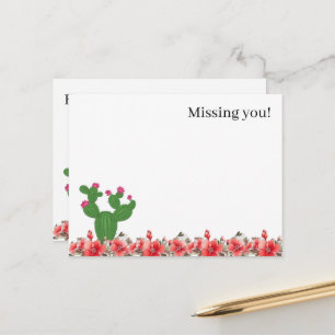 Postkarte Süßer Kaktus Orange Blumen Vermisse dich