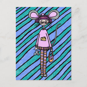 Postkarte, süßes Mädchen mit Maus Postkarte
