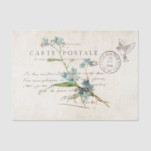 Postkarte Vergissmeinnicht Französische Schrift Vo Seidenpapier