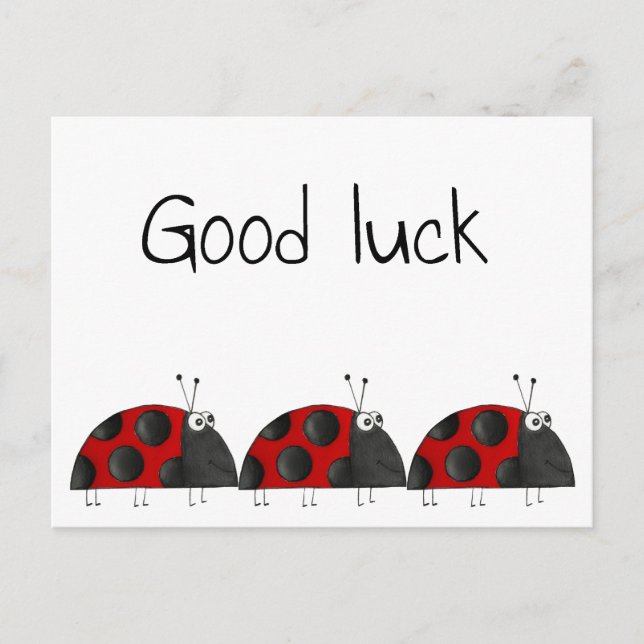 Postkarte viel Glück, Glückwunschkarte, Marienkäfe (Vorderseite)