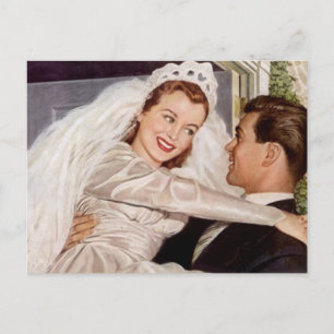 Postkarte Vintage Glückliche Braut Bräutigam Paar 