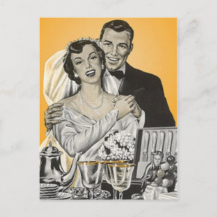 Postkarte Vintage Glückliche Braut Bräutigam Paar 