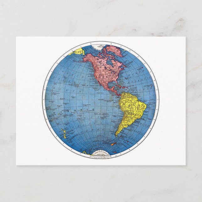 Postkarte: Vintage Karte des Westerns Hemisphäre (Vorderseite)