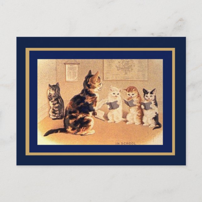 Postkarte Vintage Katzen in der Schule (Vorderseite)