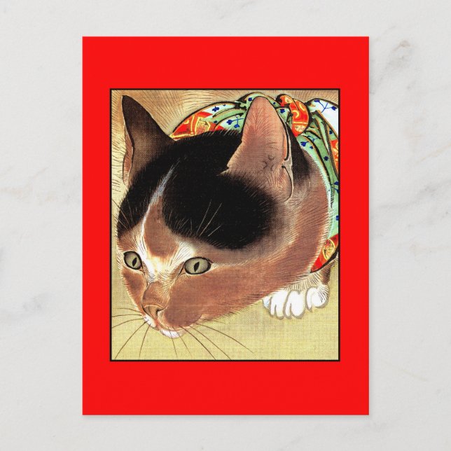 Postkarte: Vintage Katzen-Kunst: "Neugierige Postkarte (Vorderseite)
