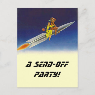 Postkarte Vintage-Raketen-Abschiedsparty-Einladung