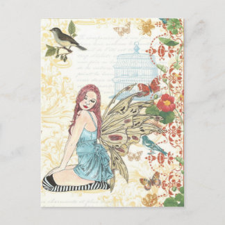 Postkarte "Vintage Vogelkäfig Fee"
