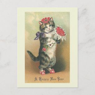 Postkarte "Vintages Glück für Katzen im neuen Jahr