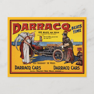 Postkarte: Vintages Rennwagen: Darracq Cars Postkarte