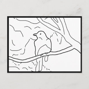 Postkarte - Vogel auf Ast zum Ausmalen