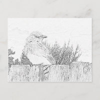 Postkarte - Vogel auf Zaun bis Farbe